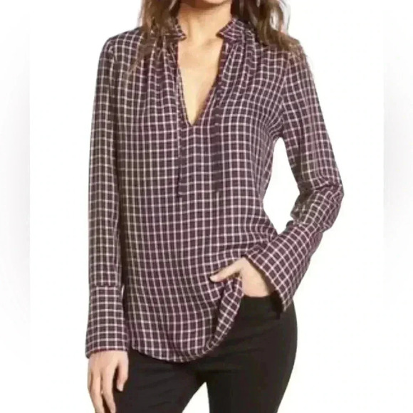 Treasure & Bond plaid tie neck pull on top size Large - Picture 3 of 11
